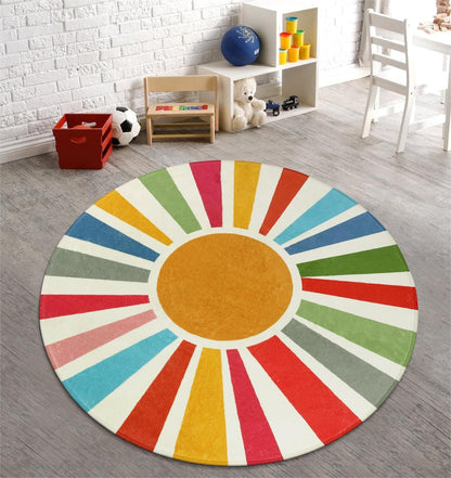STARUIA Boho Washable Rug 5 Ft Round Area Rug for Bedroom, Rainbow Circle Kids Rugs for Office