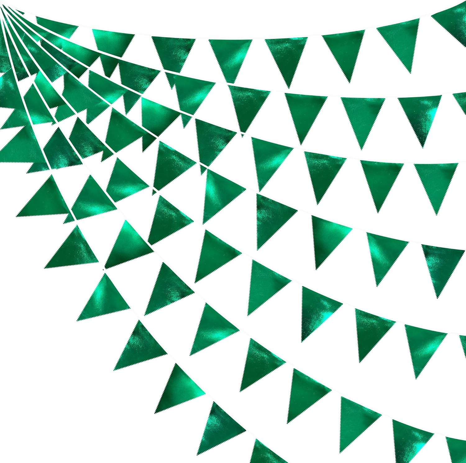 Green Party Decorations Triangle Pennant Banner Flag Dark Green Metallic Fabric Bunting Garland for