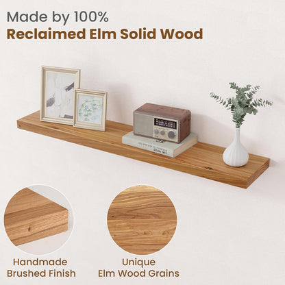 Floating Shelves for Wall Decor, 8" Deep Rustic Solid Elm Wood Floating Shelves Wall Mounted, Wall
