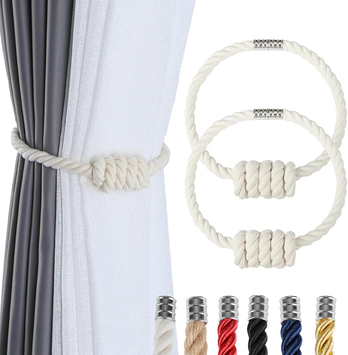 Fenghuangwu 2Pack Magnetic Curtain Tiebacks – Bohemian Style Handmade Woven Tie-Backs for