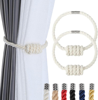 Fenghuangwu 2Pack Magnetic Curtain Tiebacks – Bohemian Style Handmade Woven Tie-Backs for