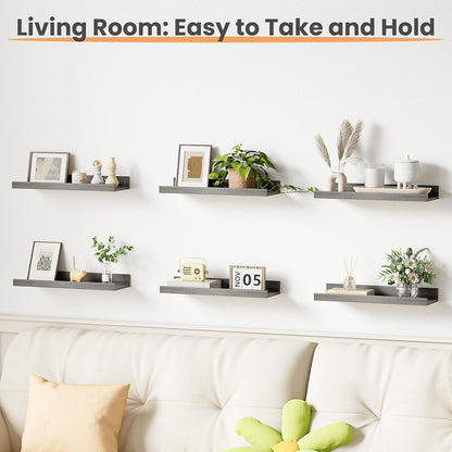 upsimples Floating Shelves for Wall, Wall Shelves for Decor Storage Set of 6, Wall Mounted Wood