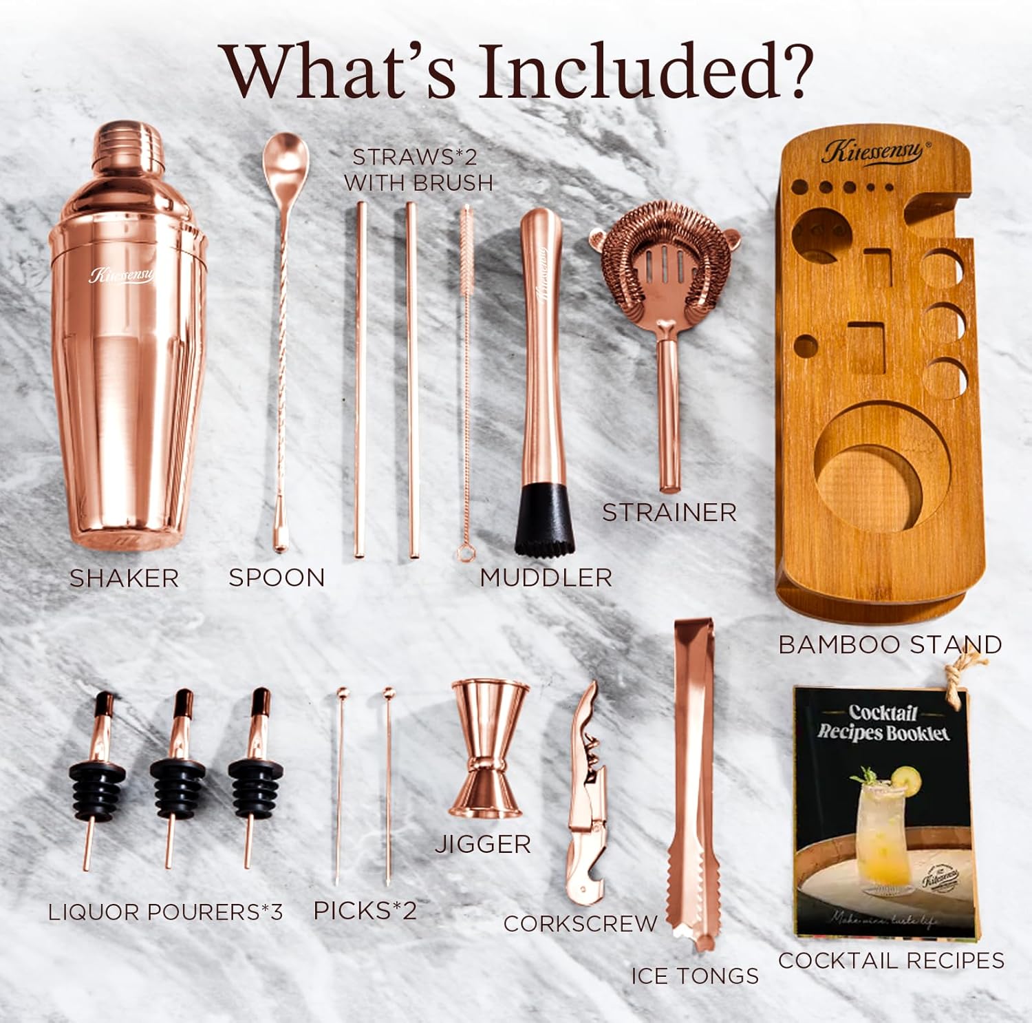 KITESSENSU Cocktail Shaker Set Bartender Kit with Stand - Drink Mixer Bar Set with All Essential