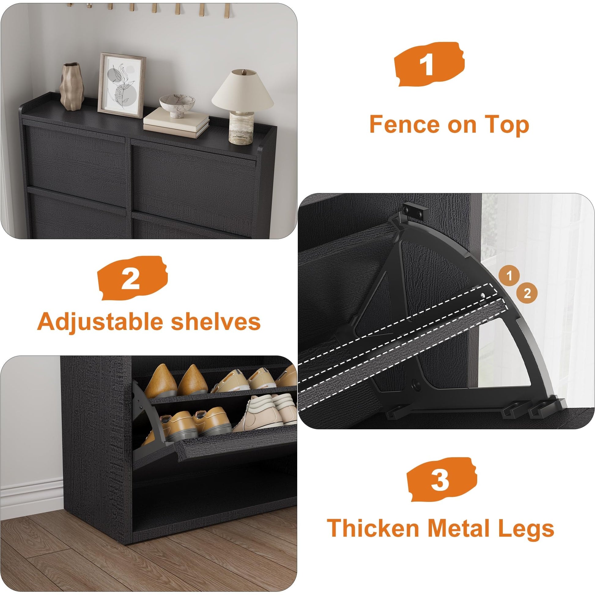 GarveeHome Shoe Cabinet with 6 Flip Drawers, Wooden Shoe Organizer Cabinet with Adjustable Shelf