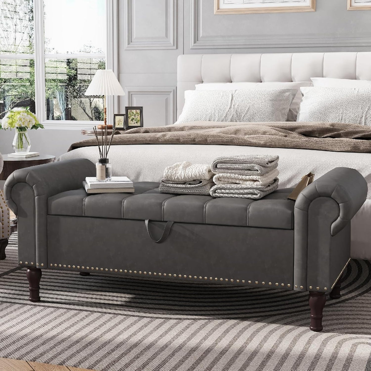 Apicizon 51”Bench with Storage, Upholstered Tufted Button Window Bench with Plenty Hidden Storage