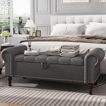 Apicizon 51”Bench with Storage, Upholstered Tufted Button Window Bench with Plenty Hidden Storage