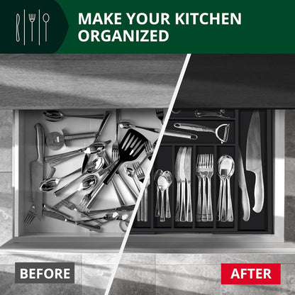ROYAL CRAFT WOOD Luxury Bamboo Kitchen Drawer Organizer - Silverware Organizer - Utensil Holder and