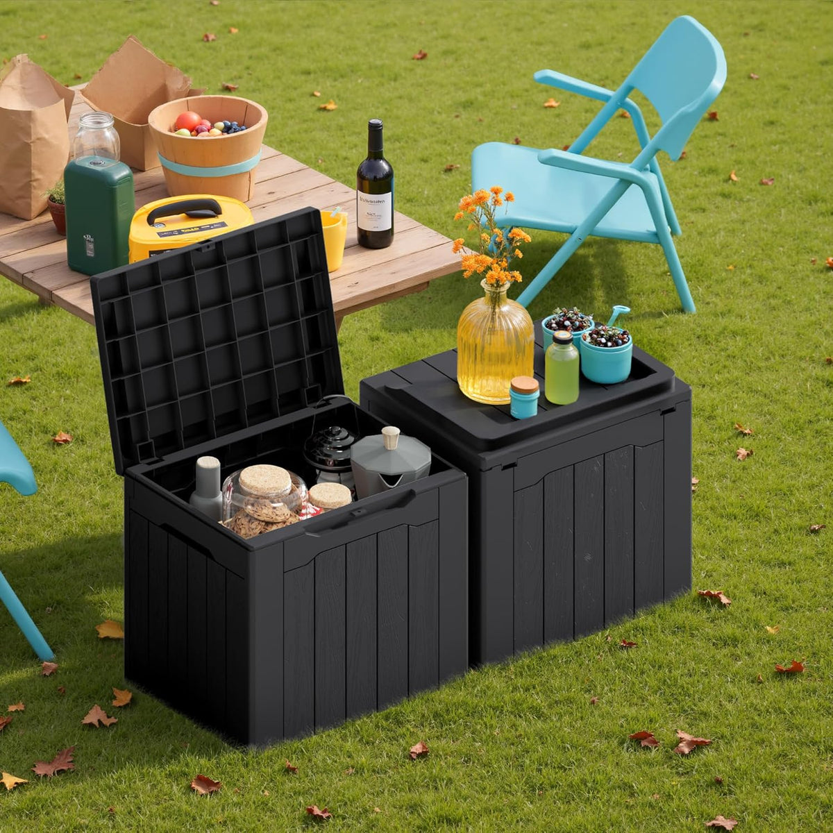Devoko 30 Gallon Resin Deck Box 2 Pack Outdoor Indoor Waterproof Storage Box for Patio Furniture