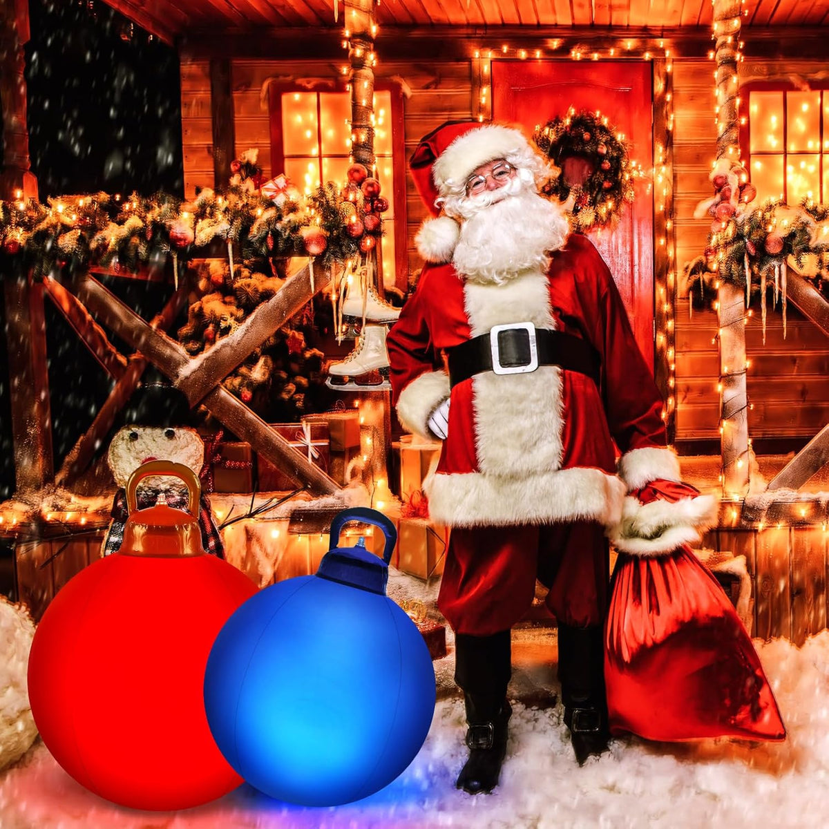 Jetec 3 Pcs Outdoor Light Up Christmas Ball Decorations Large Christmas Inflatable PVC Decorated