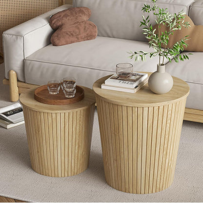 Round Coffee Table Set,2-Piece Modern Farmhouse Living Room End Table Set, Nesting Table Round