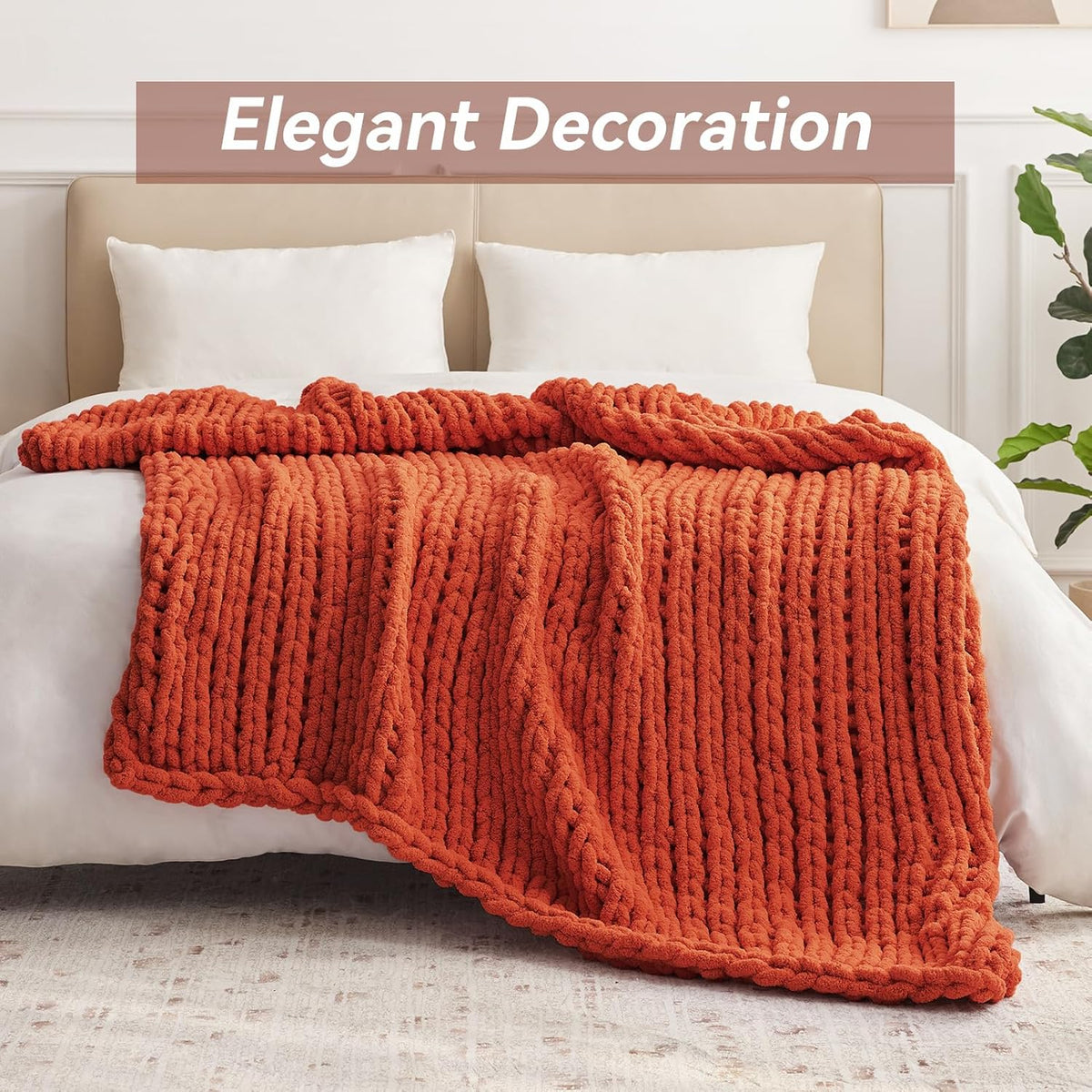 Chunky Knit Throw Blanket, 30''*40'' Knitted Throw Chenille Yarn for Bed Couch, Handmade Orange