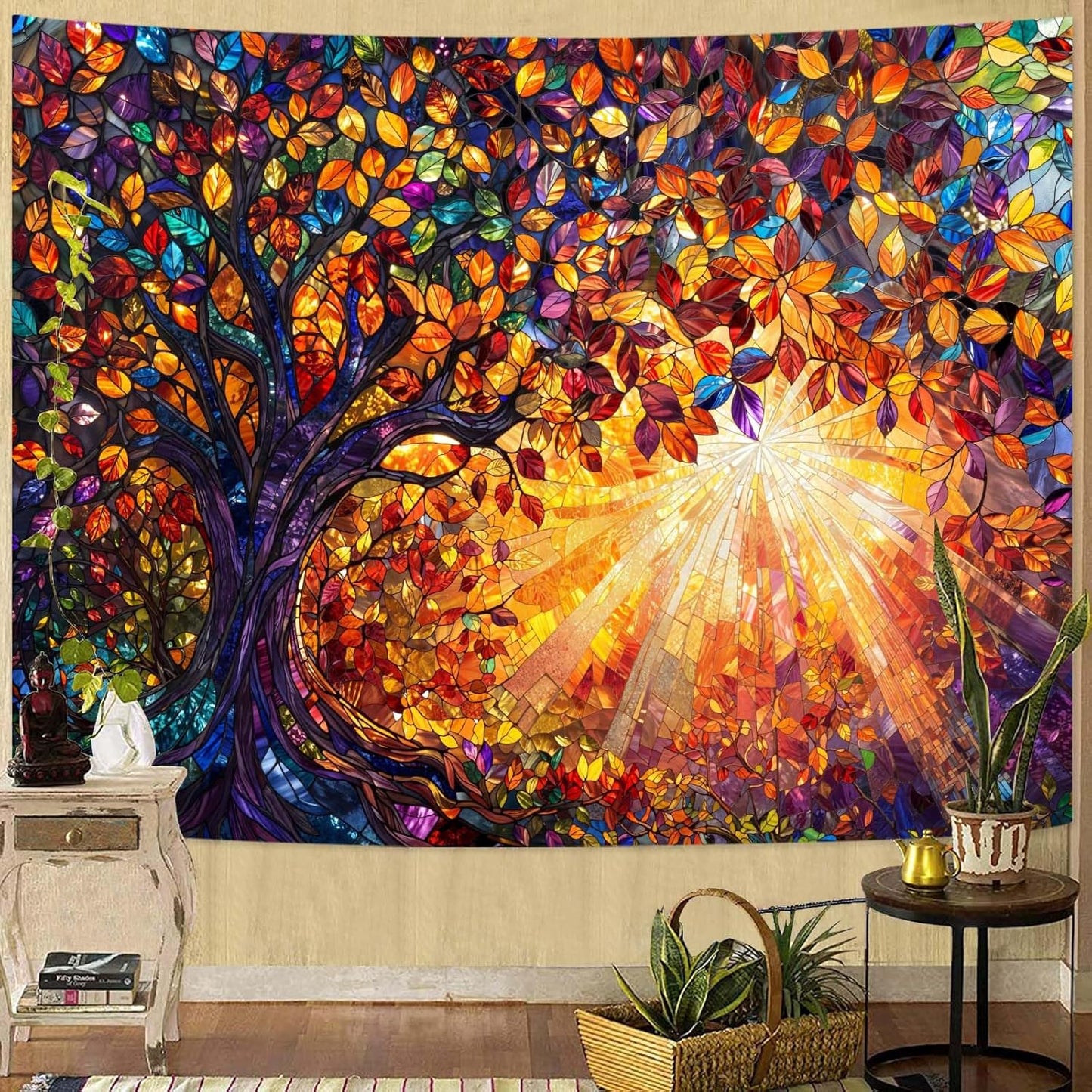 Lunerfex Tree of Life Tapestry Stained Glass Tapestry Wall Decor Tapestries for Bedroom Art