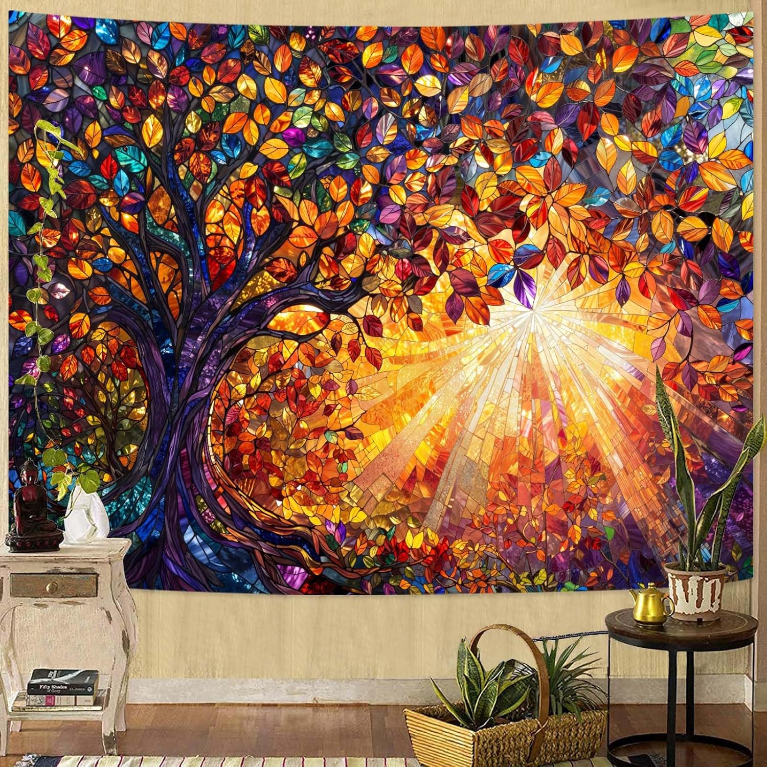 Lunerfex Tree of Life Tapestry Stained Glass Tapestry Wall Decor Tapestries for Bedroom Art