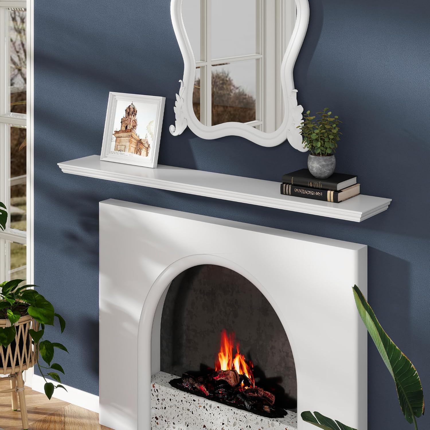 Floating Shelves for Wall, 55 Inch Long Wall Mounted White Hanging Shelf for Kitchen, Living Room