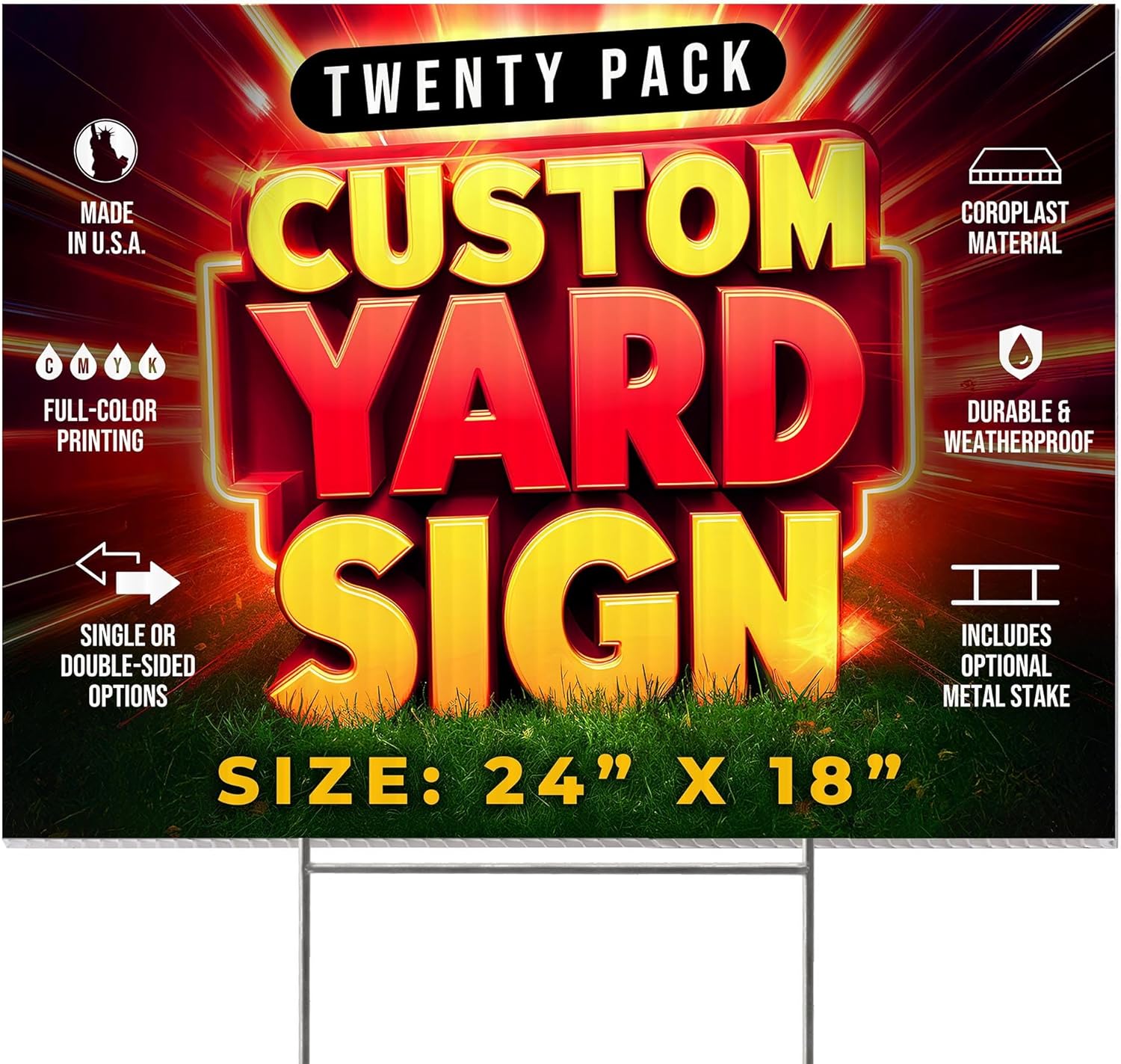 20 Pack 24"x18" Custom Yard Signs with Stakes, Personalized Yard Signs for Outdoors, Customized