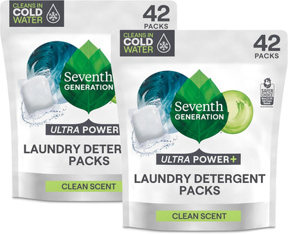 Seventh Generation Laundry Detergent Packs, Ultra Power+, Clean Scent, EPA Safer Choice Certified