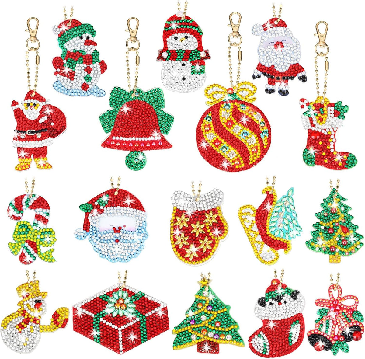 Yaomiao 17 Pieces Double Sided Diamond Art Christmas Ornaments Christmas Keychains Diamond Art Kit