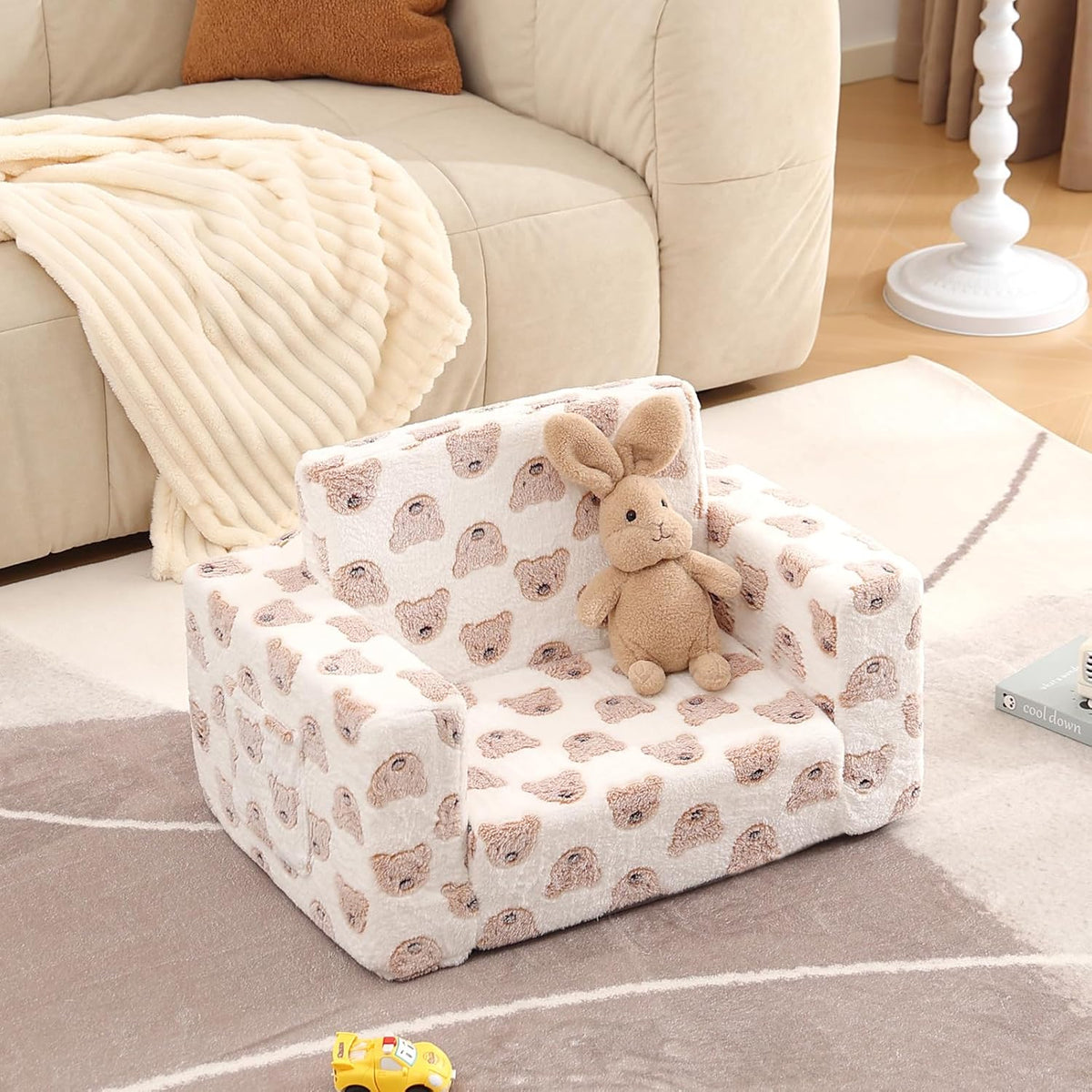 Toddler Chair Kids Couch, 2-in-1 Comfy Armchair with Removable and Washable Cover Carrying Handle