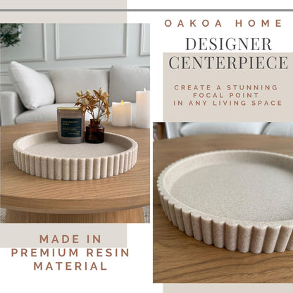 OAKOA Beige Resin Decorative Trays for Decor - Coffee Table Decor Tray Ottoman Tray for Living Room