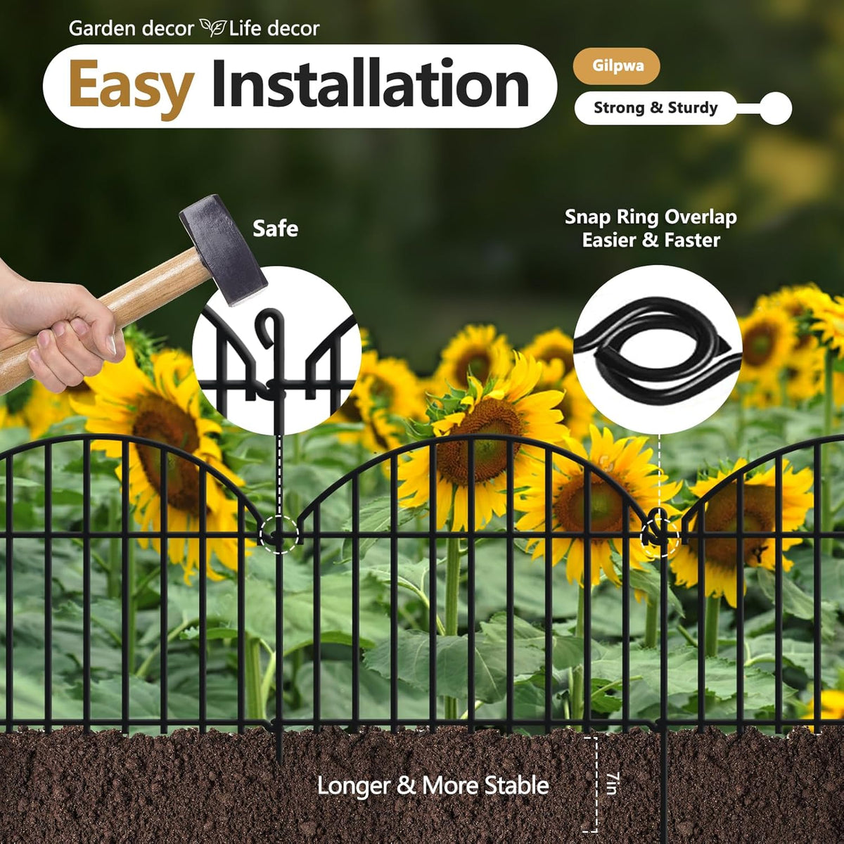 21.25ft x 20in Animal Barrier Fence, 15 Panels Garden Fencing for Dogs Rabbit, Rustproof Metal