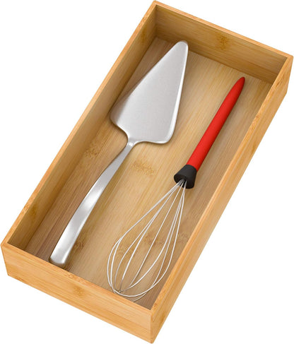 Bamboo Kitchen Drawer Organizer, Wooden Storage Box for Utensil Organizer Silverware Tray Cutlery