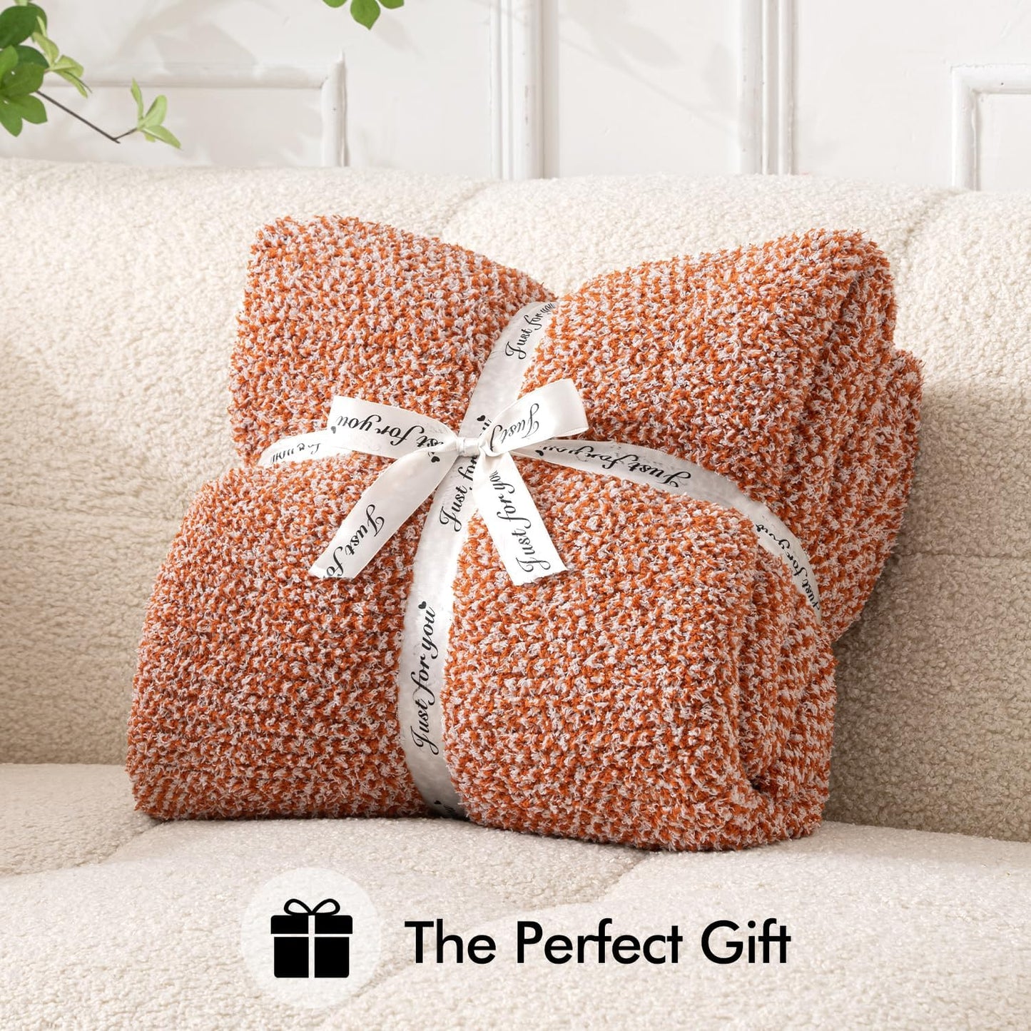 MIULEE Fall Burnt Orange Super Soft Throw Blanket for Couch, Cozy Fluffy Warm Throws Knit Blankets