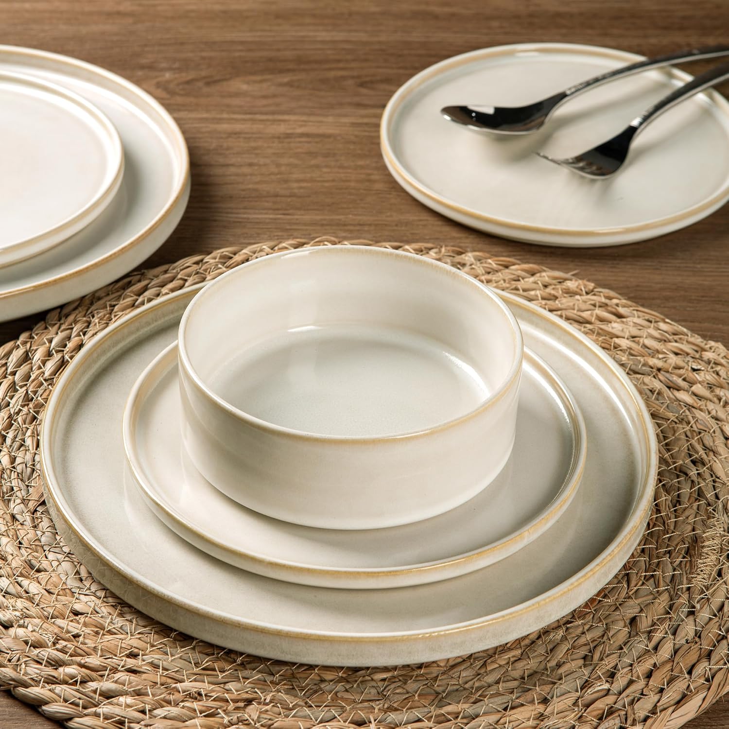 AmorArc Ceramic Dinnerware Sets, Handmade Reactive Glaze Stoneware Plates and Bowls Sets,Highly