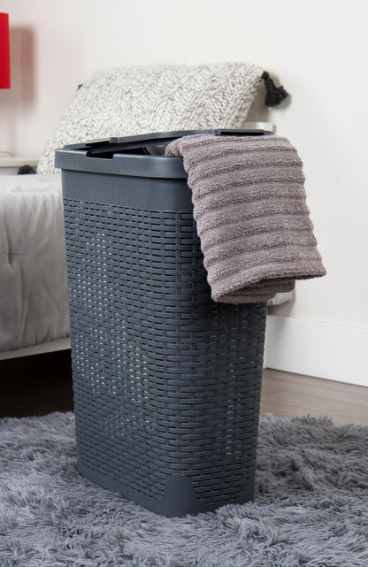Mind Reader Slim Laundry Hamper with Lid, 40L Clothes Basket, Narrow Tapered Design with Ventilated