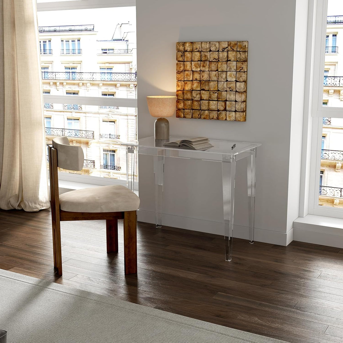 HMYHUM Small Acrylic Computer Desk, 35.4 Inch, Clear Study Desk for Home Office, Writing, Vanity