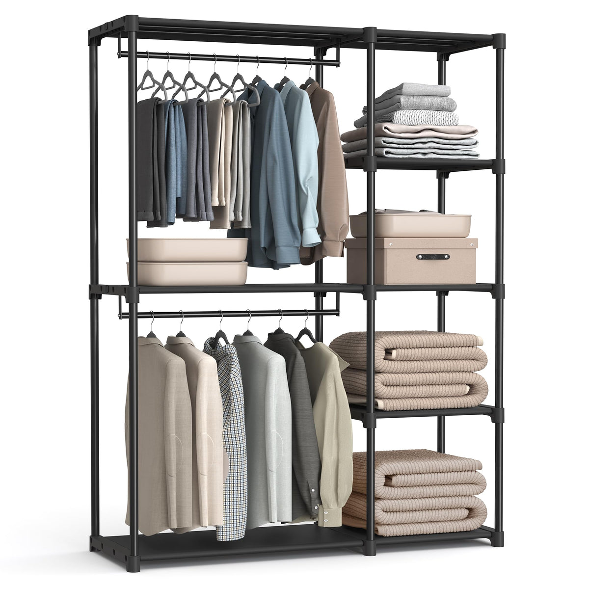 SONGMICS Portable Closet, Freestanding Closet Organizer, Clothes Rack with Shelves, Hanging Rods