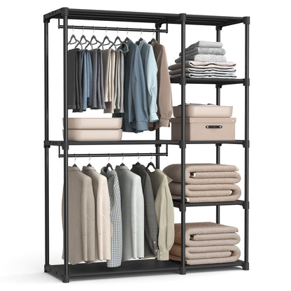 SONGMICS Portable Closet, Freestanding Closet Organizer, Clothes Rack with Shelves, Hanging Rods