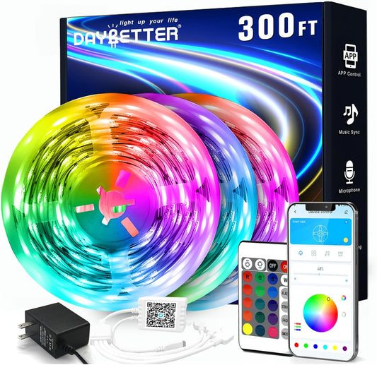 DAYBETTER Led Strip Lights 300 ft (3 Rolls of 100 ft) Color Changing Lights Strip for Bedroom