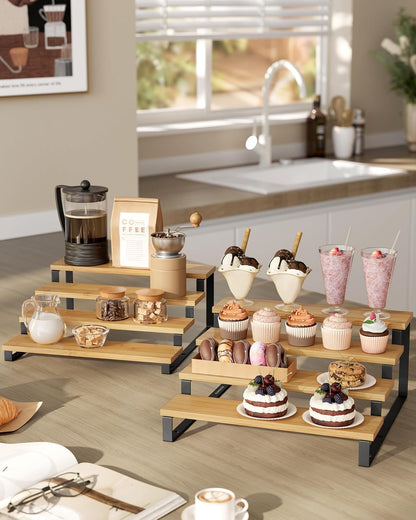 SONGMICS Display Risers, Set of 2 Engineered Wood Perfume Organizer Stand, 4-Tier Cupcake Stand