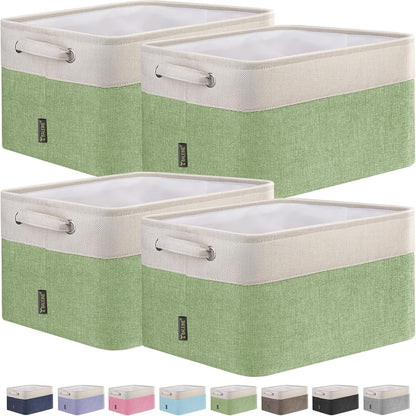 BALEINE 4 Pack Fabric Storage Bins for Shelves, Linen Storage Baskets for Organizing, Decorative