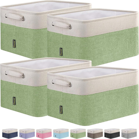 BALEINE 4 Pack Fabric Storage Bins for Shelves, Linen Storage Baskets for Organizing, Decorative