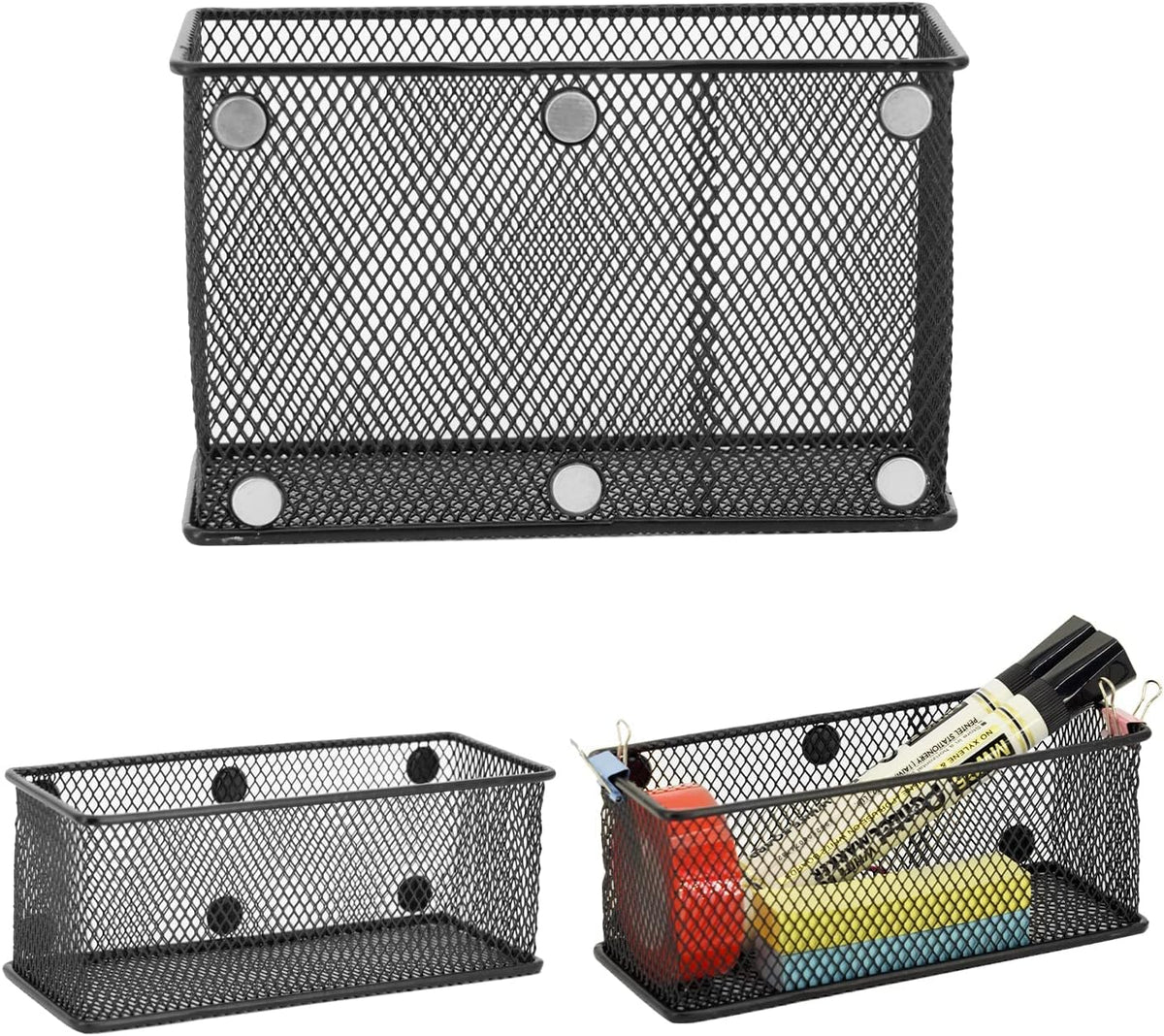 Neudeco Locker Shelf Organizer, Magnetic Pencil Holder, Metal Storage Basket for Whiteboard
