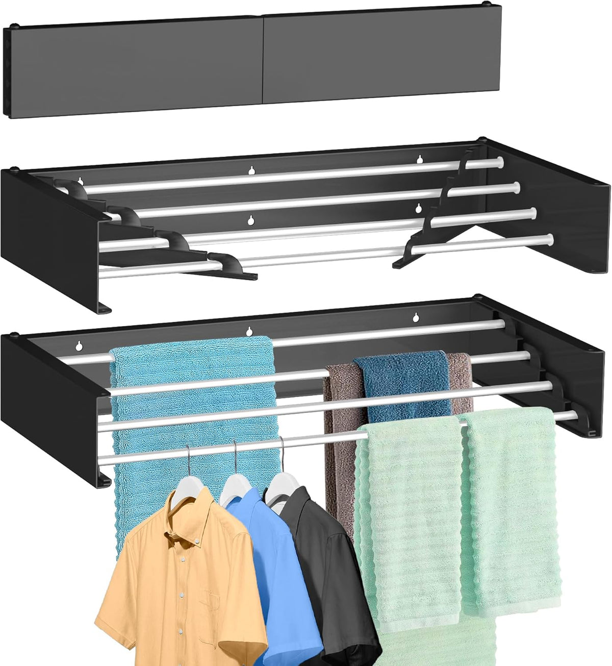 FOCHIER F Laundry Drying Rack Wall Mounted Clothes Drying Rack Collapsible with 5 Aluminum Rods and