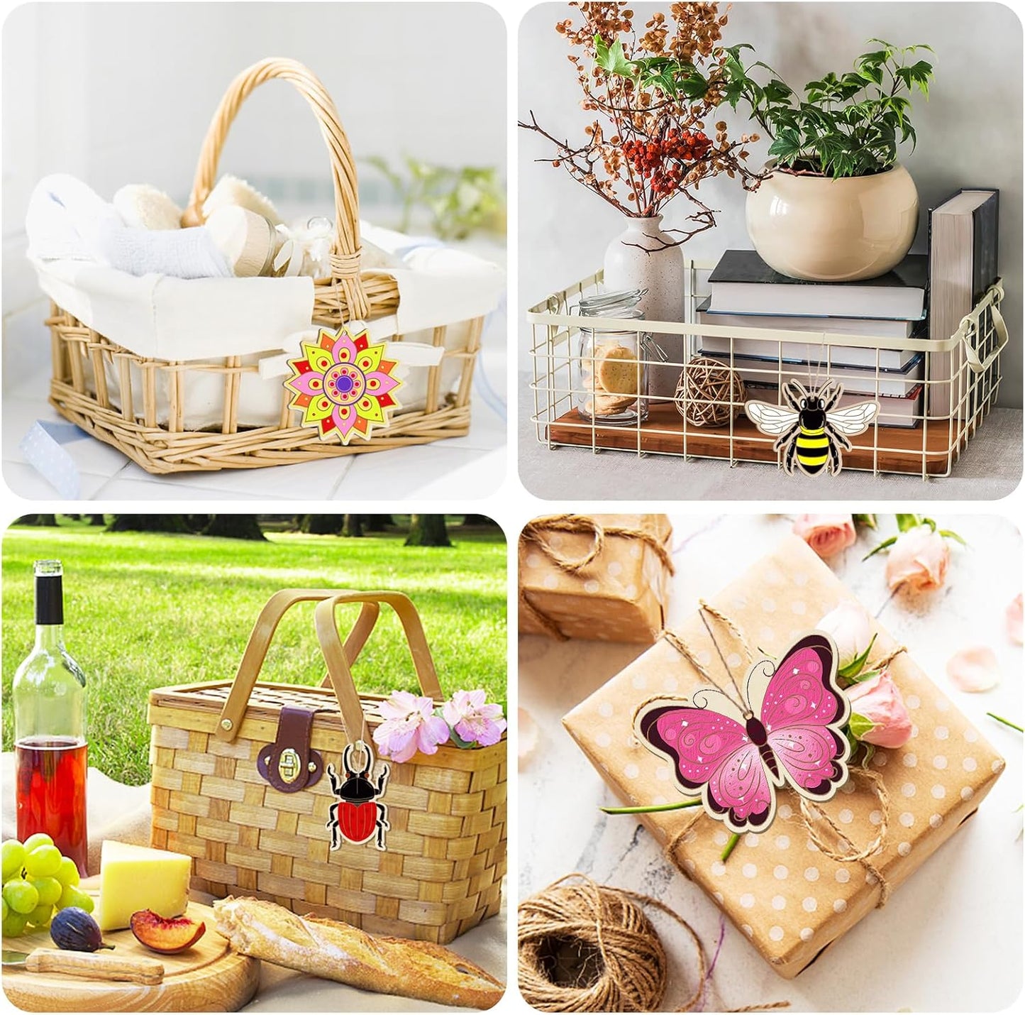 80PCS Wooden Spring Ornaments to Paint, 8 Styles DIY Blank Unfinished Wood Insect Cutouts Ornament