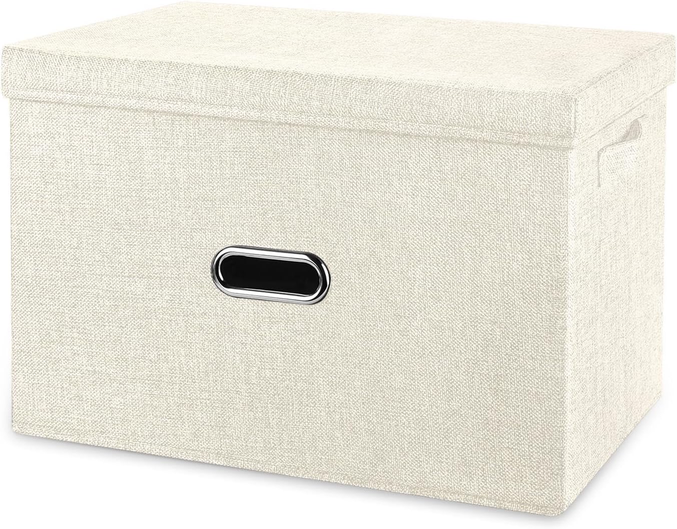Large Linen Fabric Foldable Storage Bins with Removable Lid and Handles, Washable Storage Box