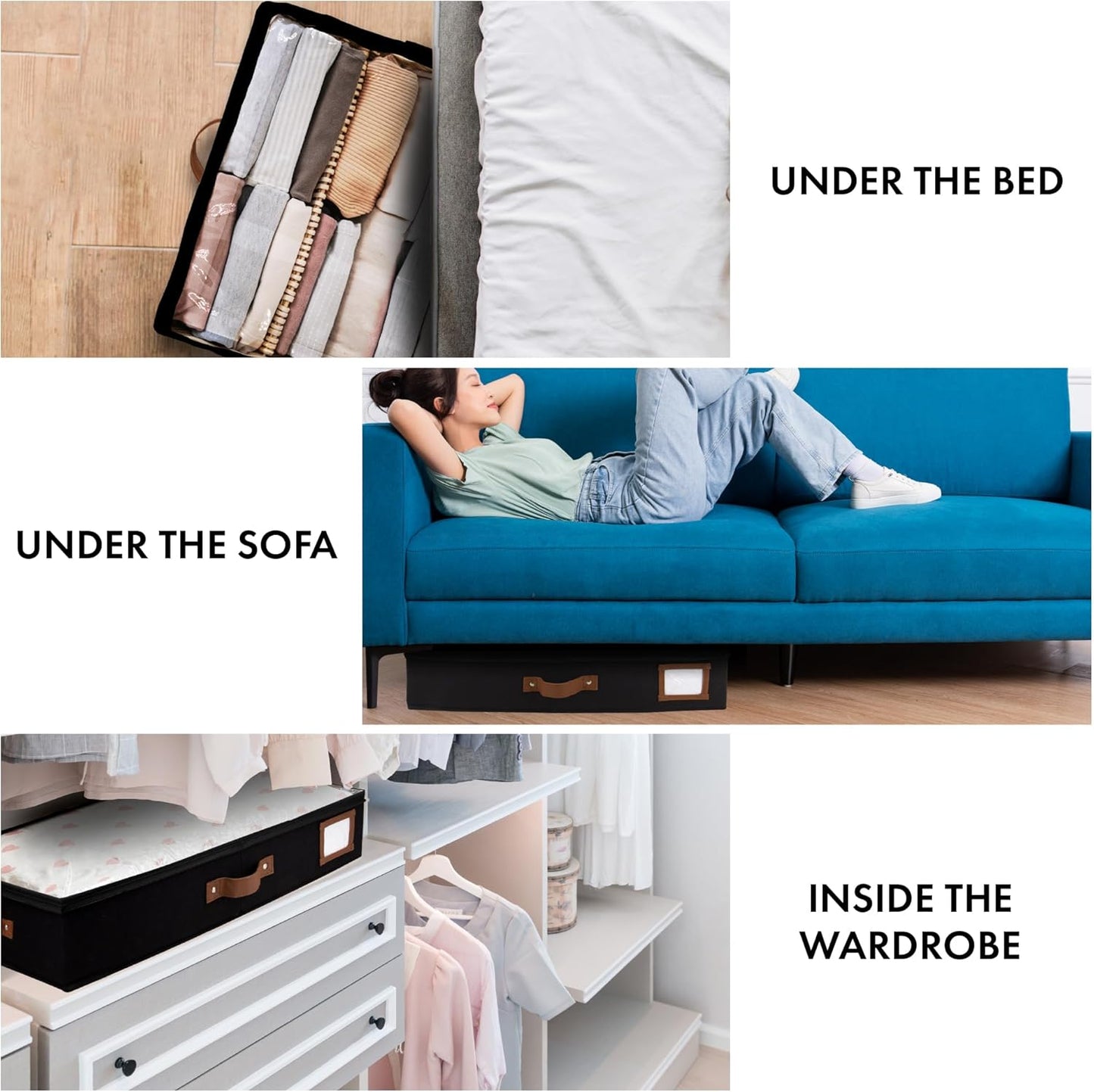 HOMELUX THEORY 2pc Under Bed Storage Containers, Bedroom Under the Bed Drawer Storage Organizer