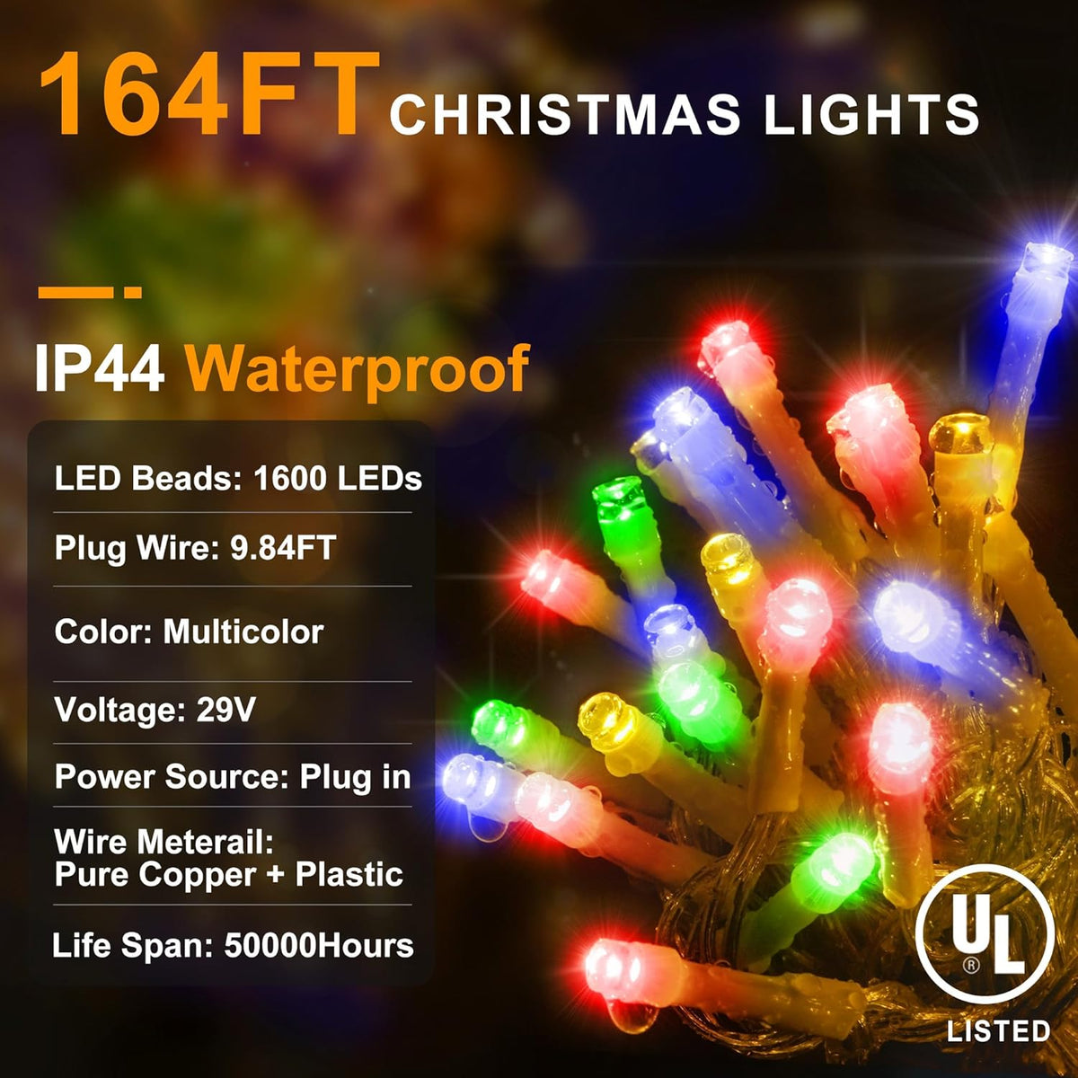 KNONEW 164FT 1600 LED Christmas Lights Outdoor Decoration Multicolor with 320 Drops, 8 Modes Timer