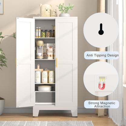 61.02" Pantry Cabinet, Kitchen Pantry Storage Cabinets with Adjustable Shelves and Feet, White
