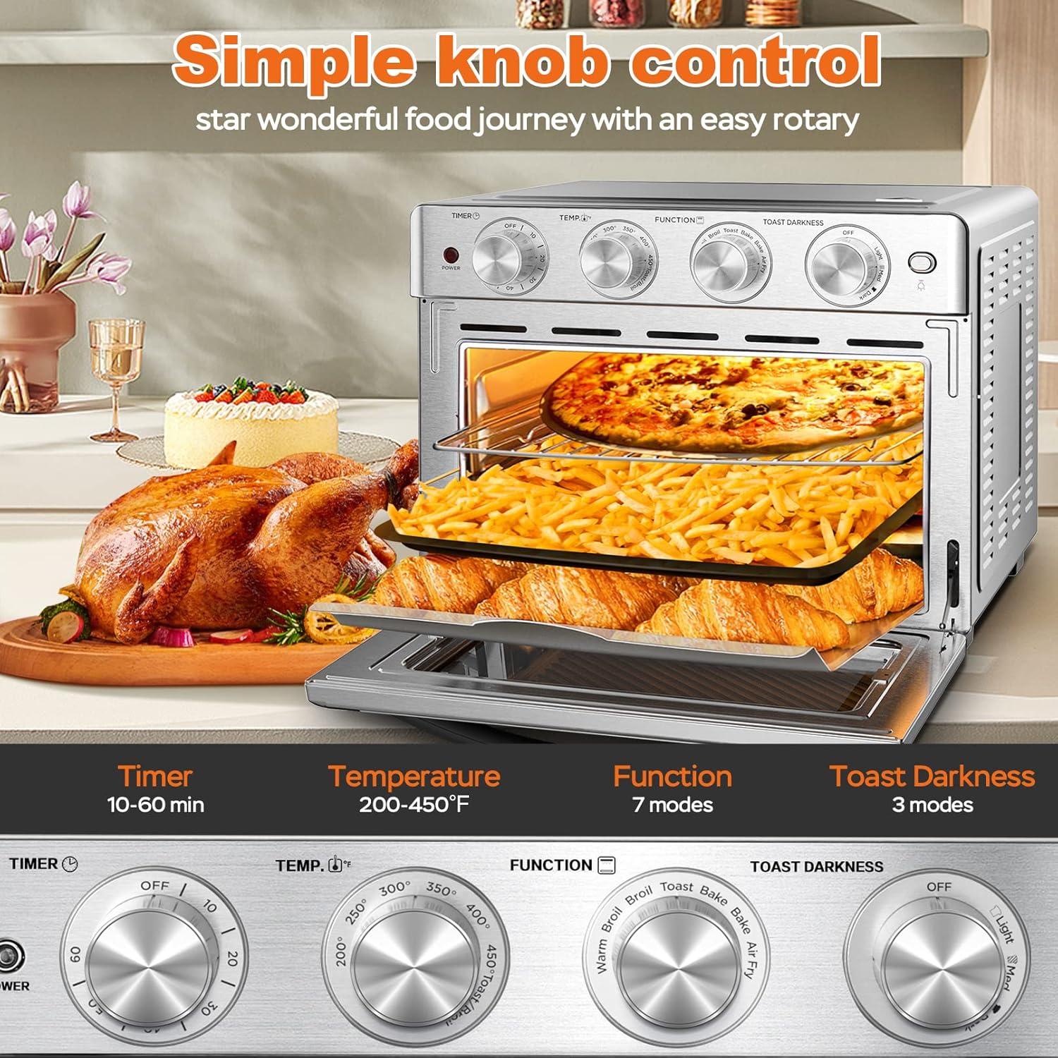 Geek Chef 26 QT Air Fryer Oven, Big Air Fryer, Toast Oven with Bake, Roast, Pizza, Easy to Use &