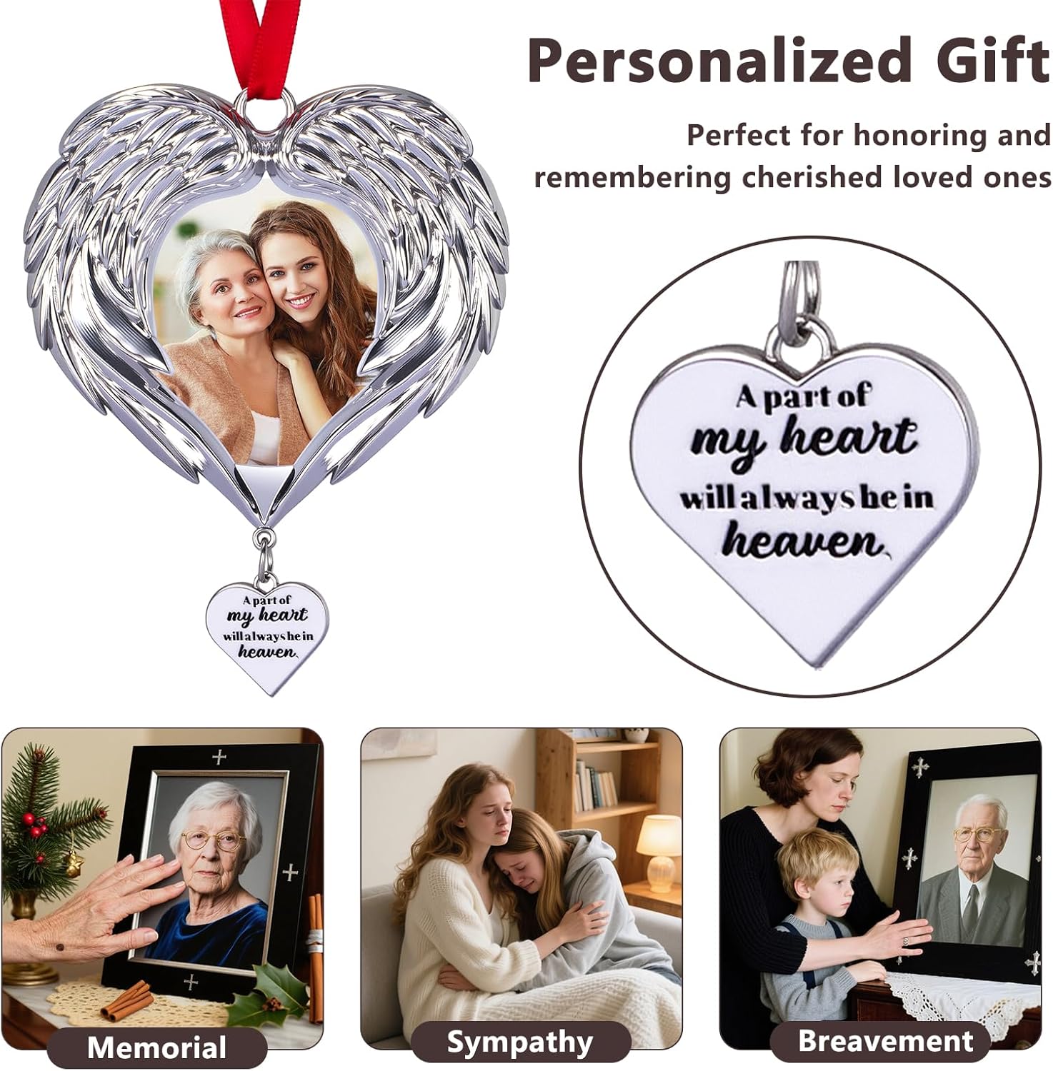 Memorial Christmas Angel Wings Photo Ornaments 2025 Sympathy Gifts for Loss of Loved One