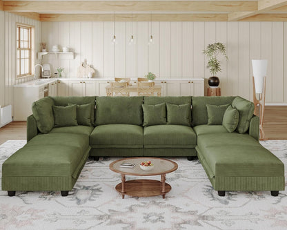 LLappuil Modular Sectional Sofa with Storage Seats, Corduroy Convertible Modular U Shaped Sectional