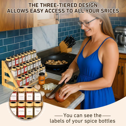 Bamboo Tiered Spice Rack, for Countertop Spice Organizer for Pantry Spice Shelf Organizer Kitchen