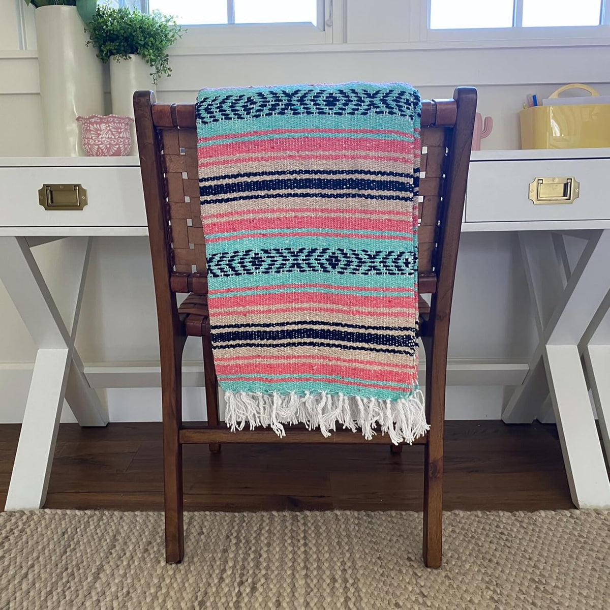 Del Mex Classic Mexican Blanket, Large Authentic Woven Falsa Throw (70"x50"), Artisan Southwest