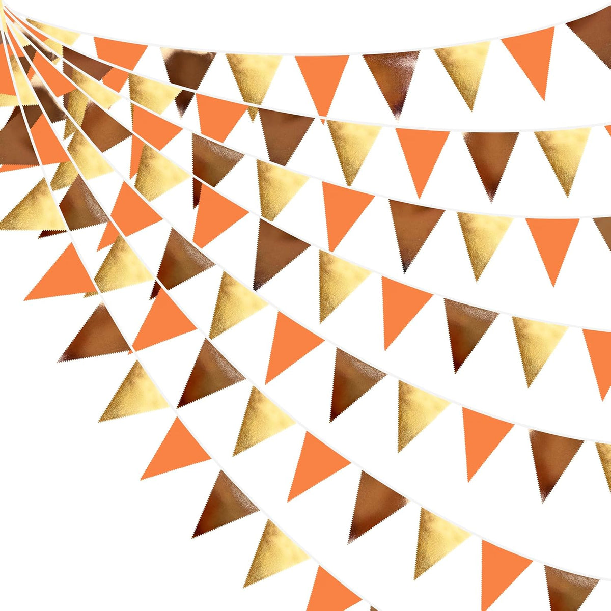 Fall Party Decorations Orange Gold Brown Metallic Fabric Triangle Pennant Banner Flag Bunting