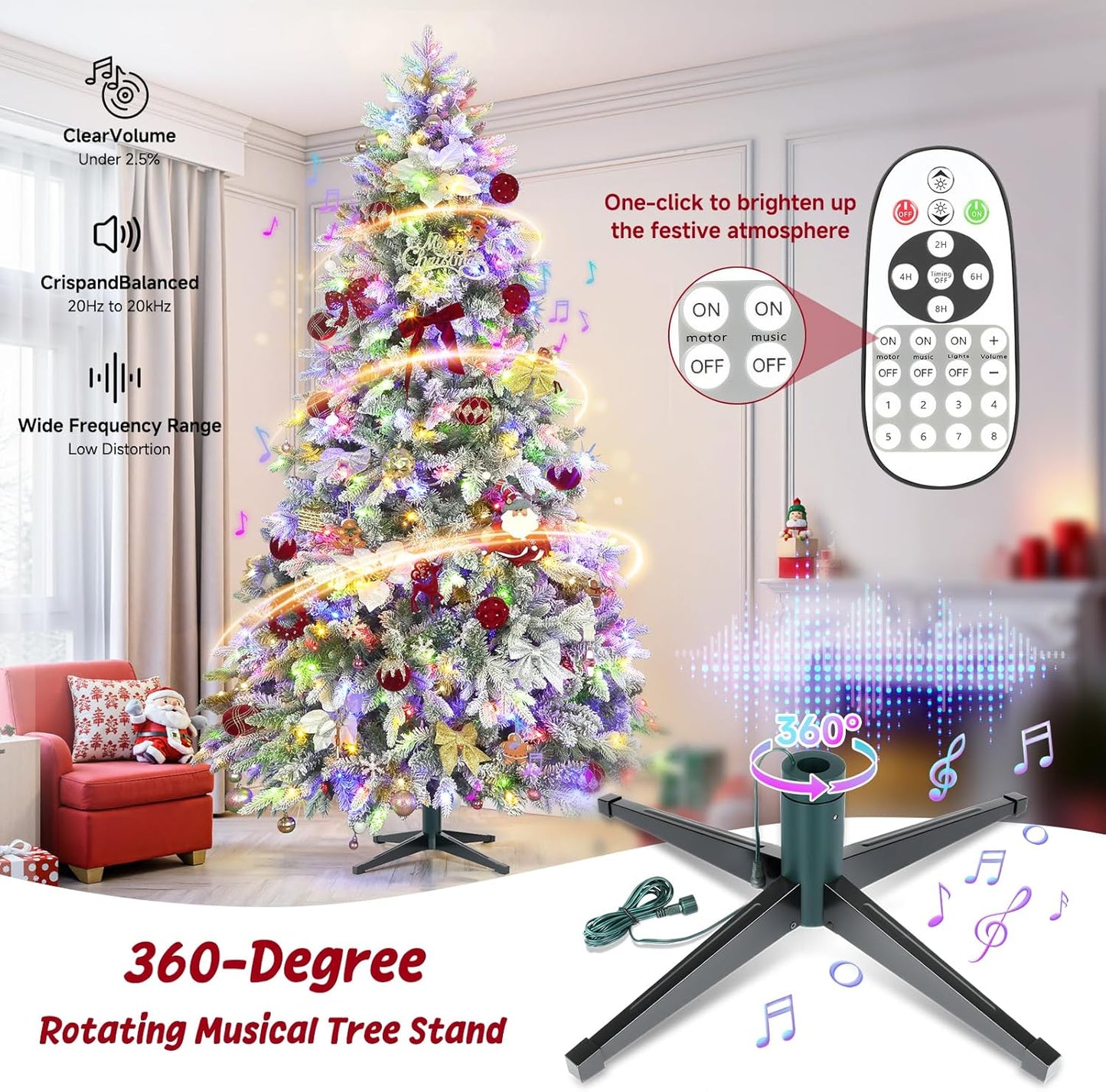 9ft Pre-lit Artificial Christmas Tree with Remote, Snow Flocked Xmas Trees Rotating & Foldable