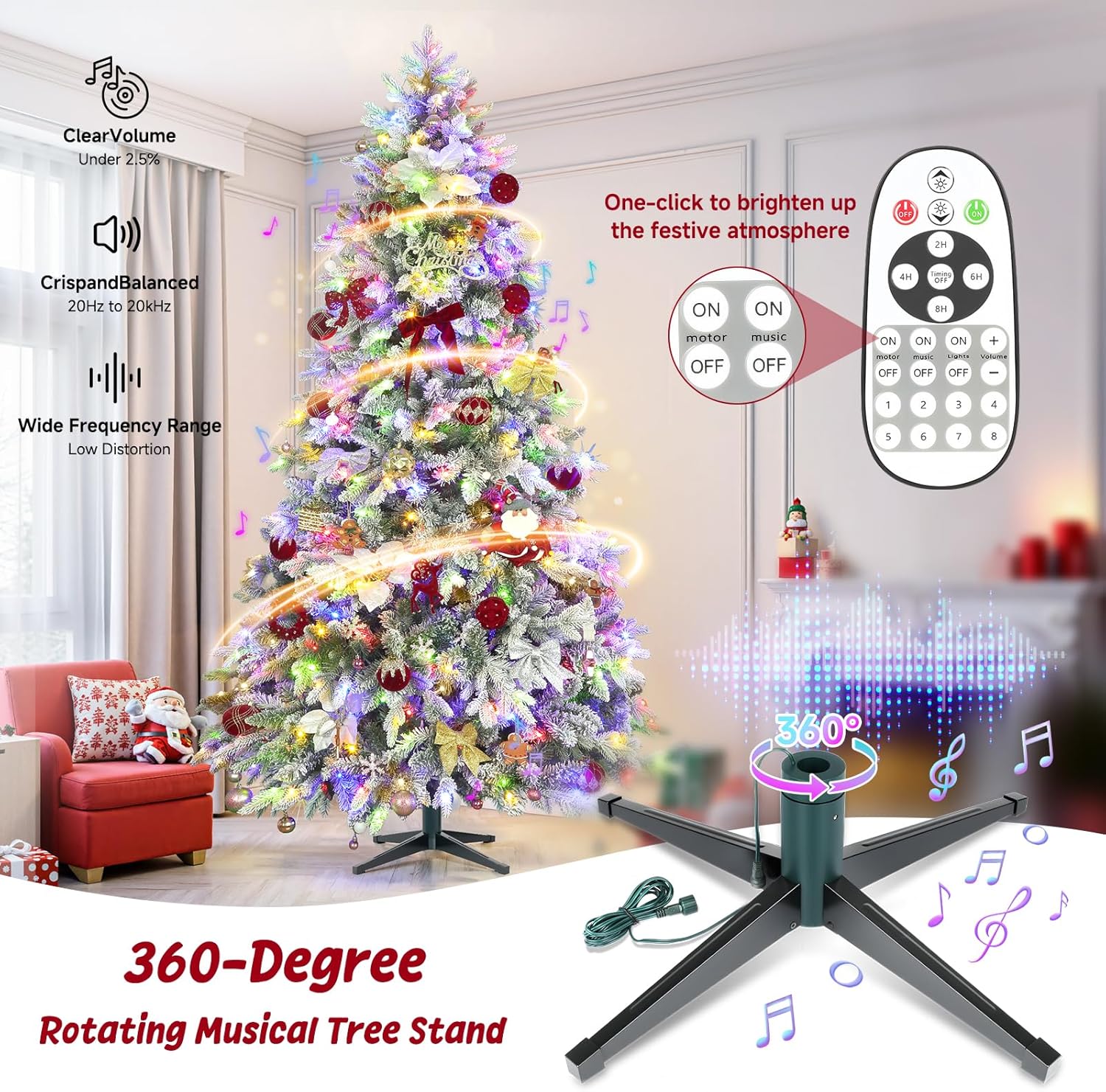 9ft Pre-lit Artificial Christmas Tree with Remote, Snow Flocked Xmas Trees Rotating & Foldable